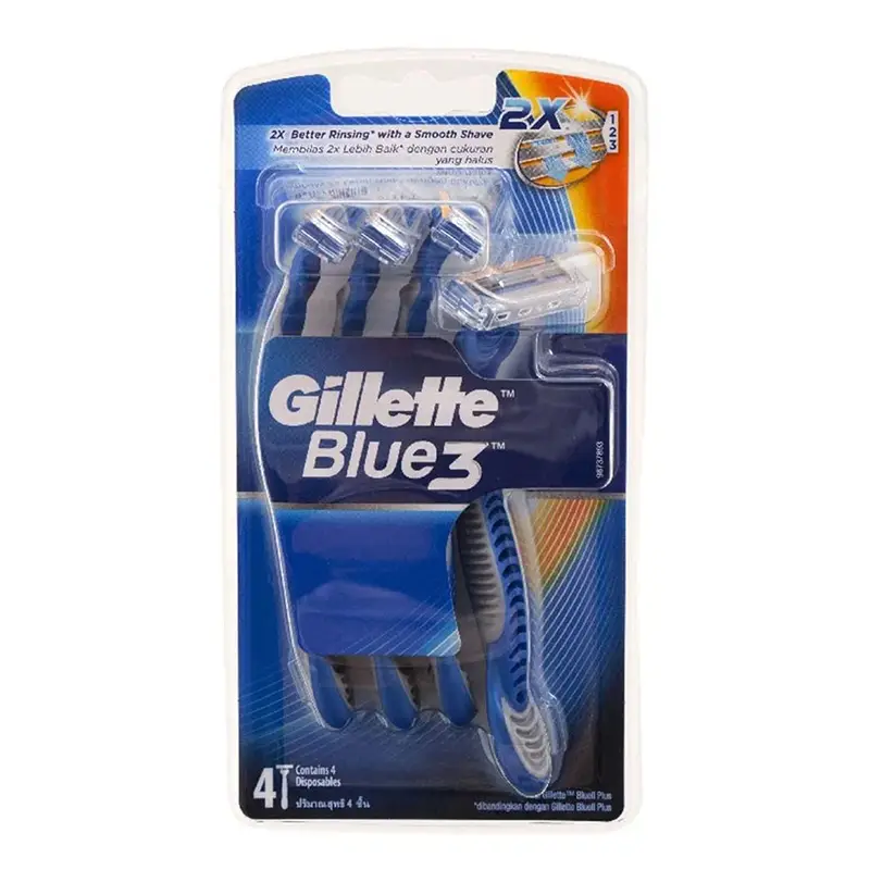 تیغ اصلاح مردانه 3 لبه ژیلت مدل Gillette Blue 3 بسته 4 عددی